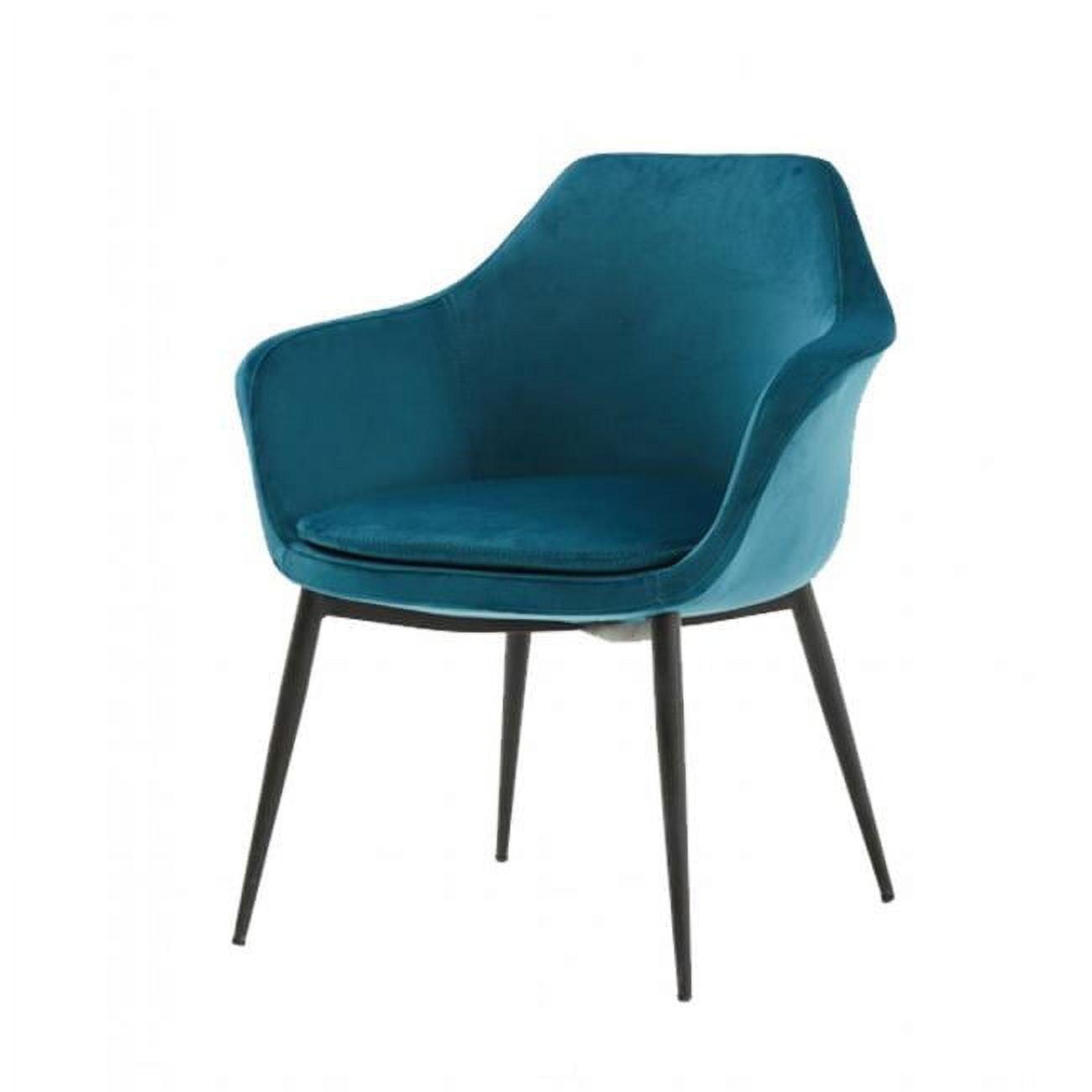 Teal and Black Velvet Upholstered Side Chair with Metal Legs