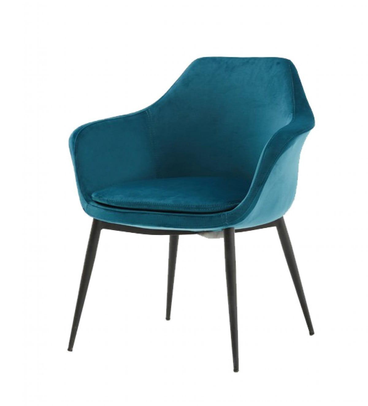 Teal and Black Velvet Upholstered Side Chair with Metal Legs