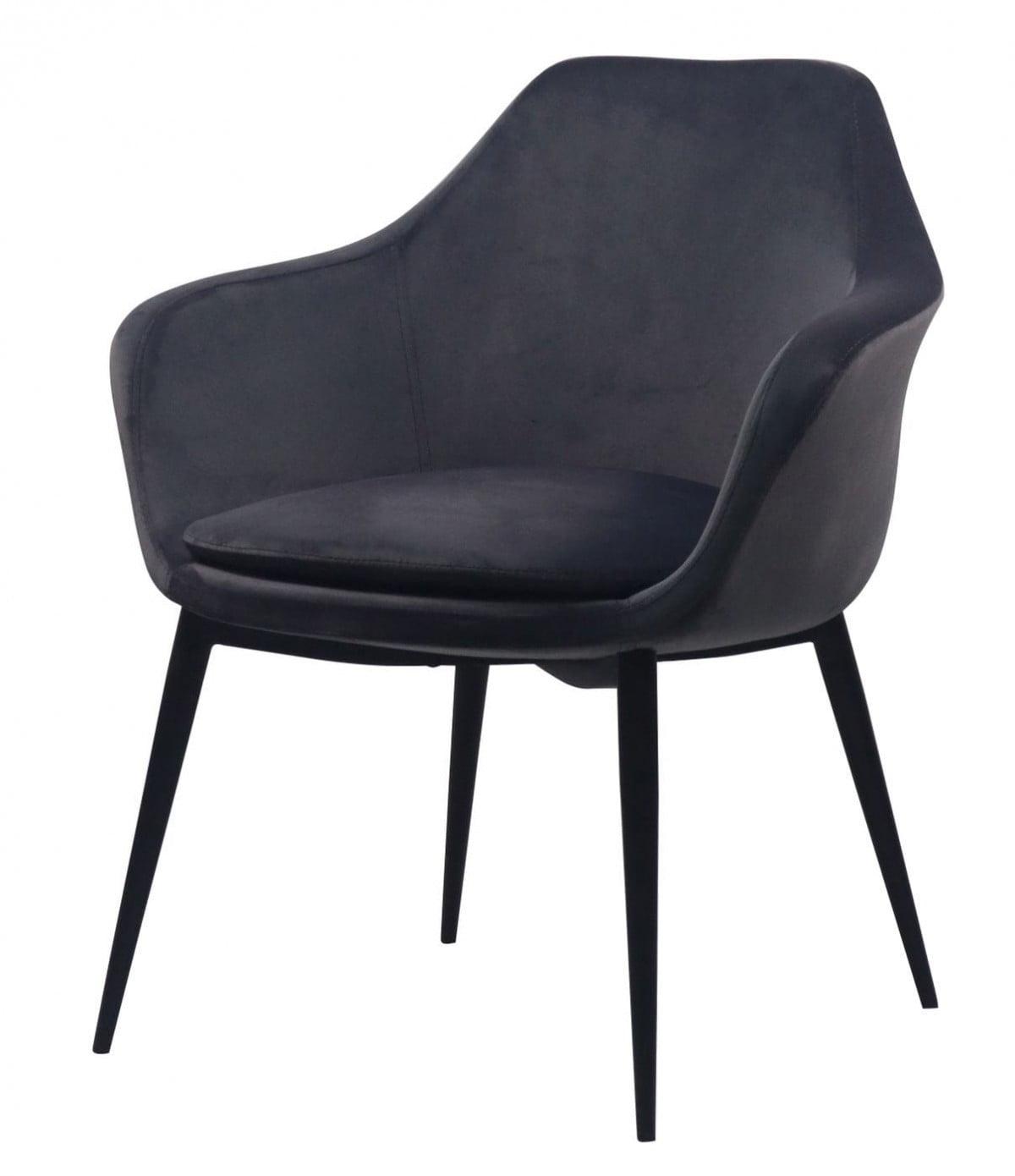 Homiyad Modern Grey Velvet & Black Dining Chair