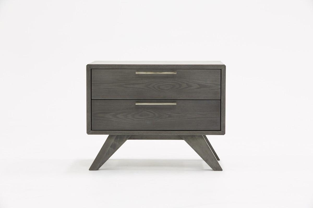 Mid-Century Gray Wash 2-Drawer Nightstand with Stainless Steel Handles