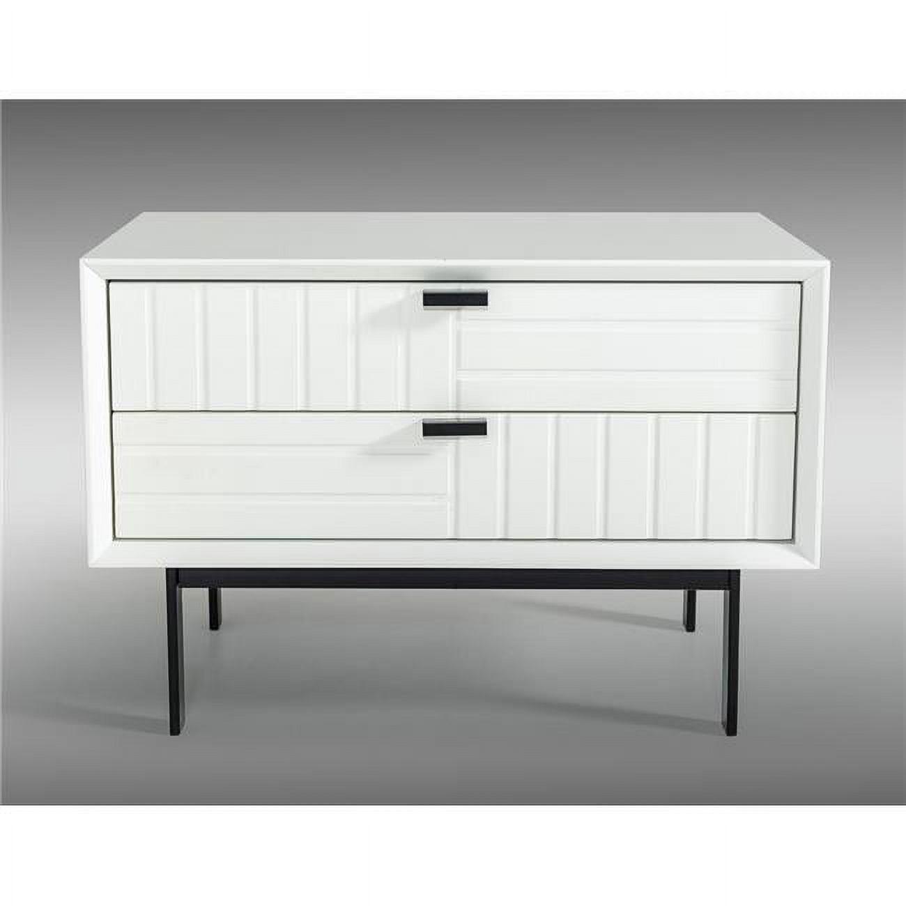 Sleek White Matte 16"x24" Contemporary Nightstand with Metal Accents