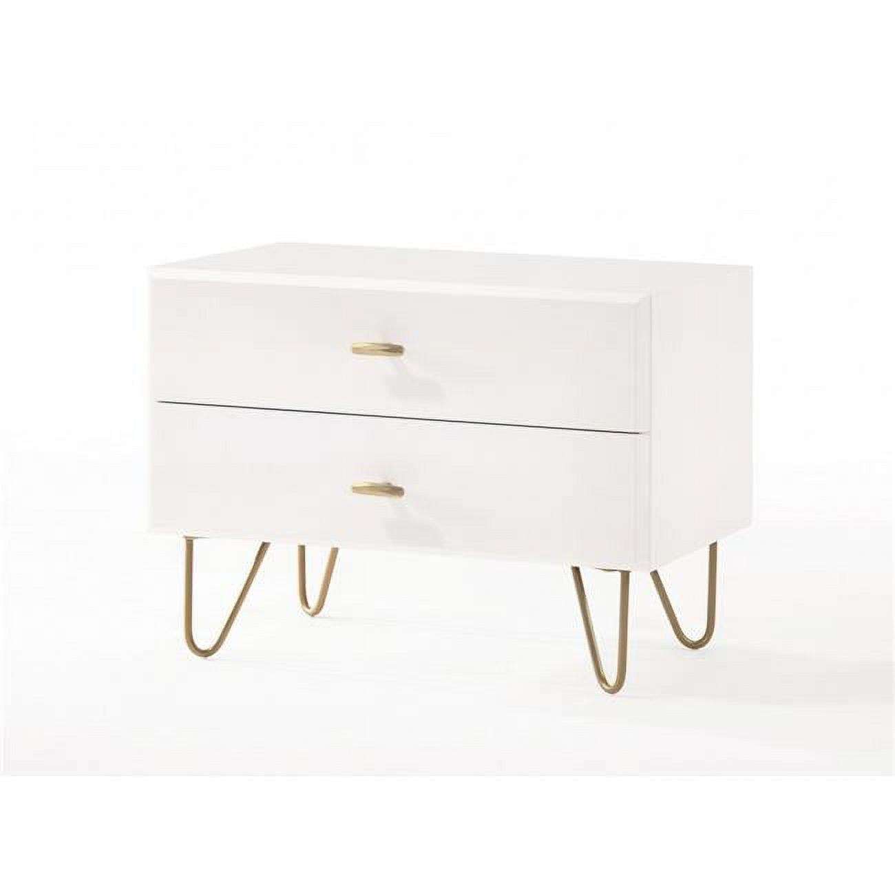 White and Gold 2-Drawer Nightstand with Metal Legs