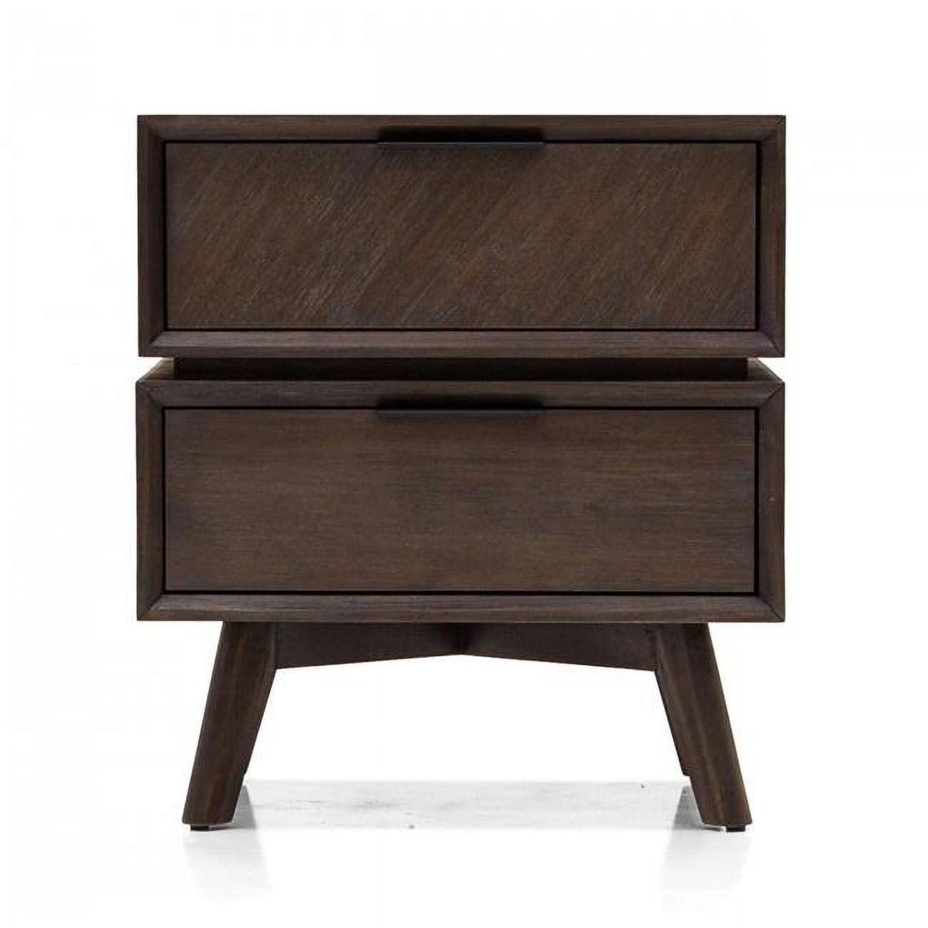 Mid-Century Acacia Wood Nightstand with Black Metal Handles