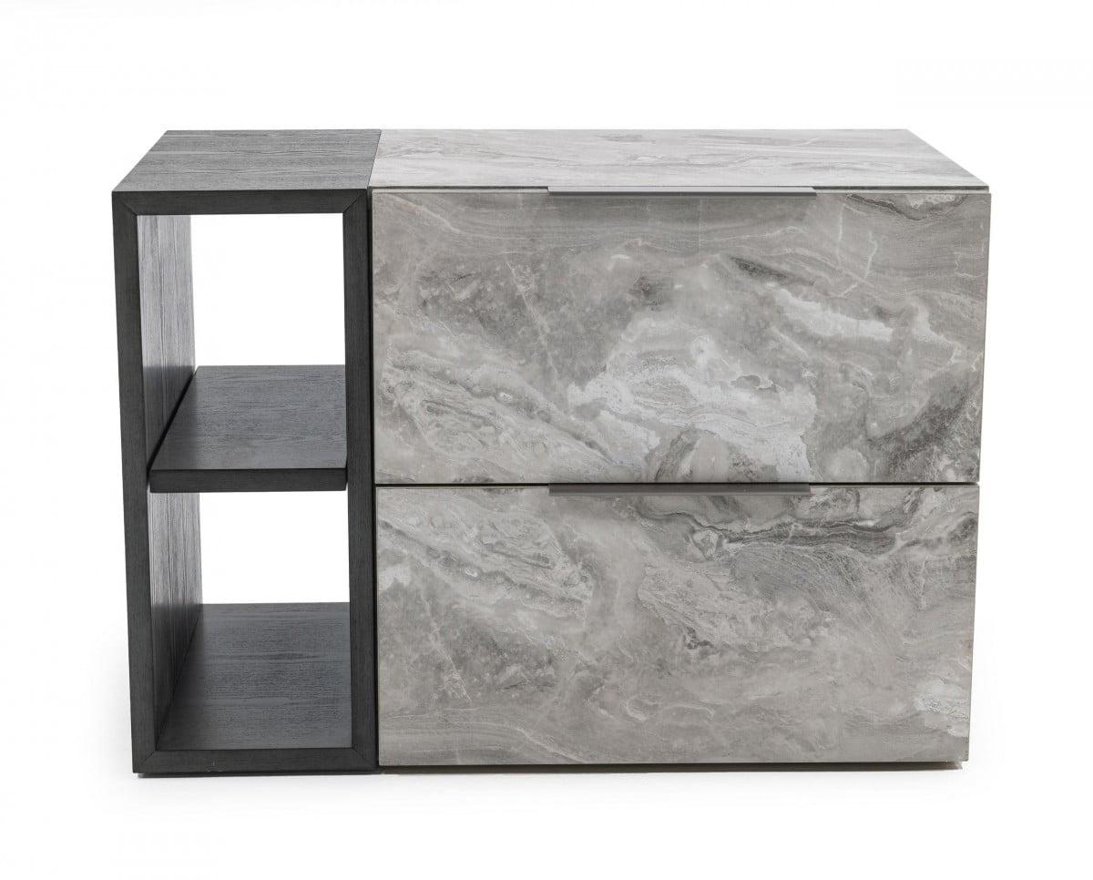 Contempo Gray Faux Marble 2-Drawer Nightstand