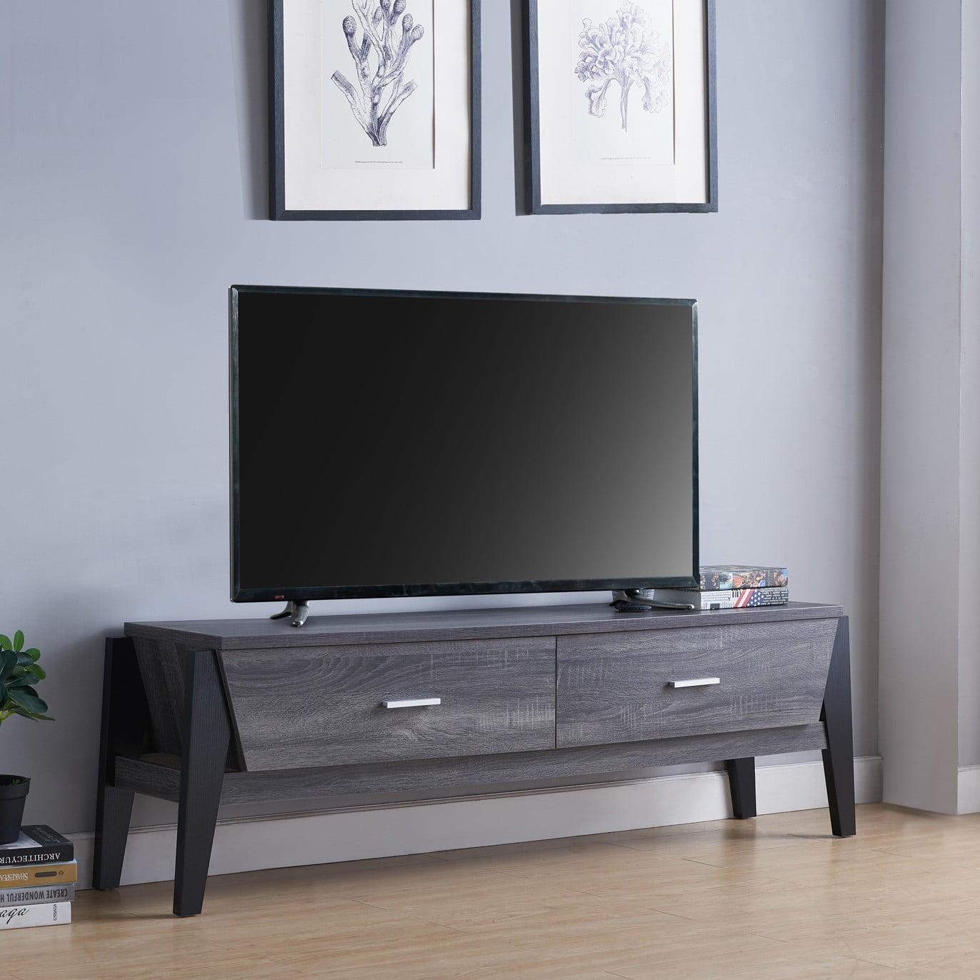 Modern 65" Black and Gray Particle Board TV Stand with Cabinet