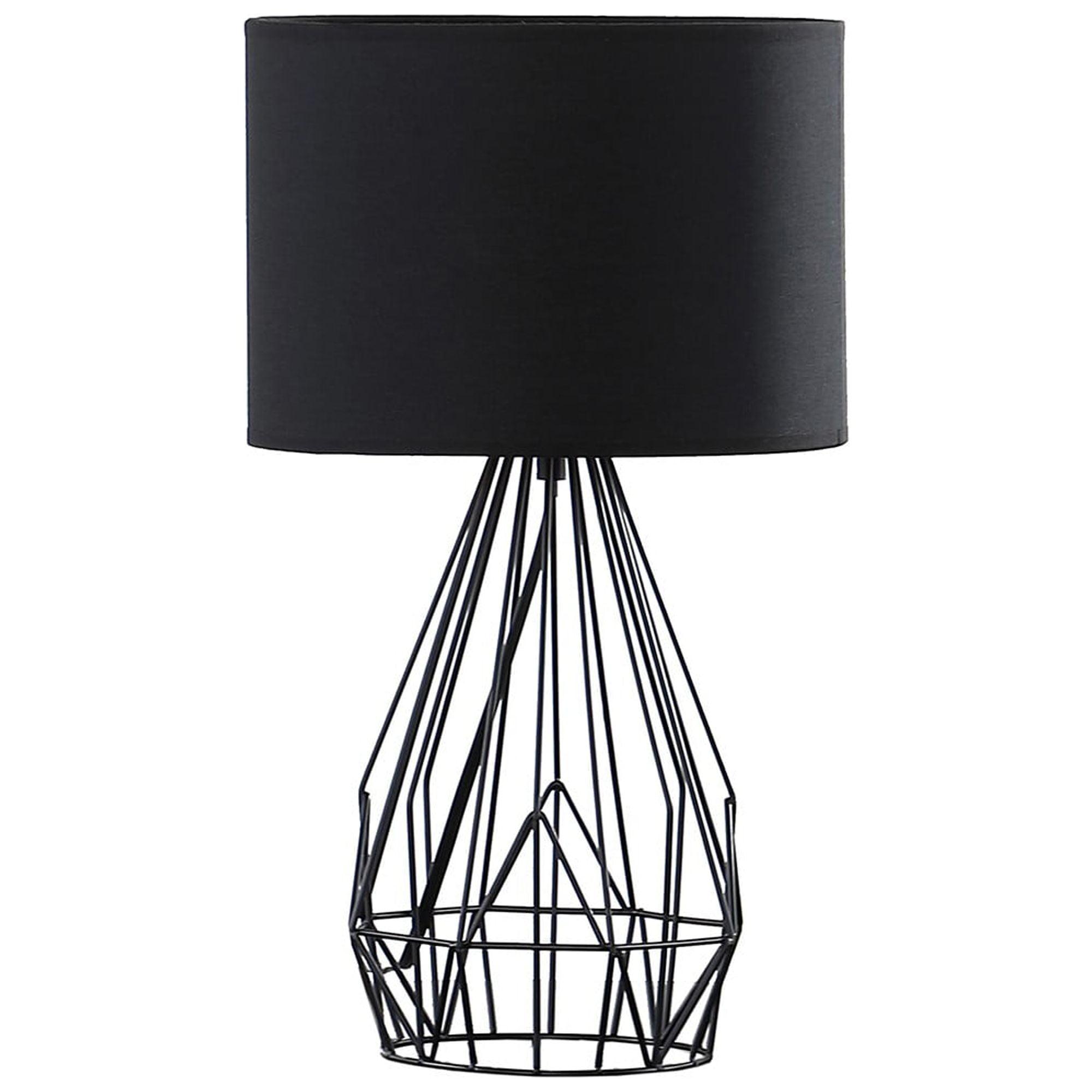 18" Black Metal Cage Table Lamp with Fabric Shade