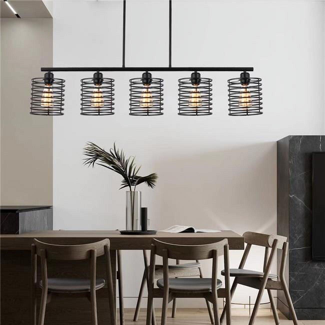 Modern Black Metal Cage 5-Light Adjustable Pendant Chandelier