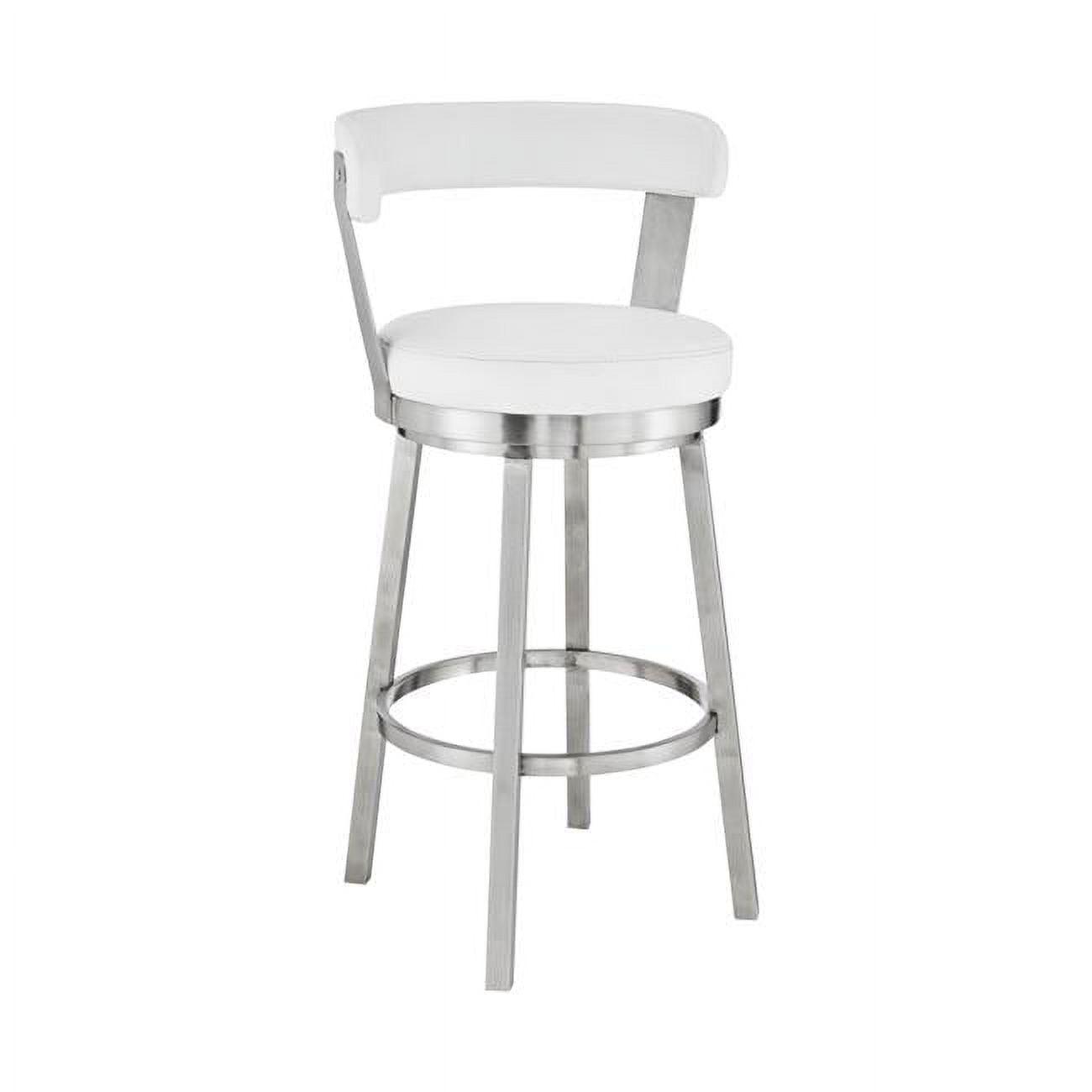 Elegant 26" White Faux Leather & Silver Stainless Steel Swivel Bar Stool