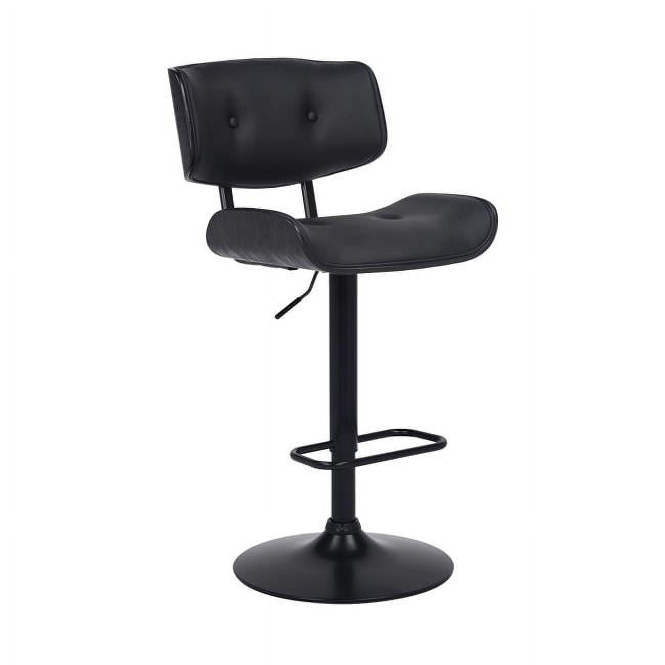 Adjustable Black Faux Leather & Iron Swivel Barstool with Tufted Back