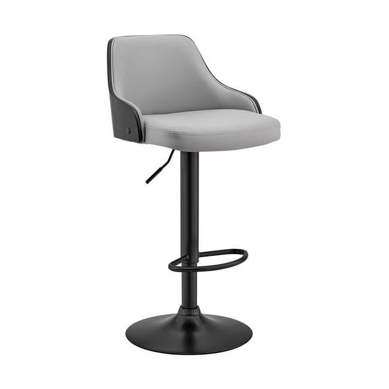 Elegant Gray Faux Leather Swivel Bar Stool with Adjustable Black Metal Base