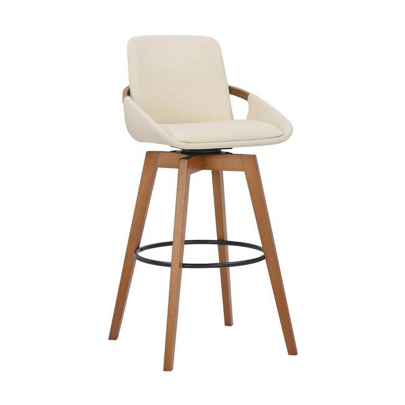 Cream Faux Leather and Walnut Swivel Bar Stool