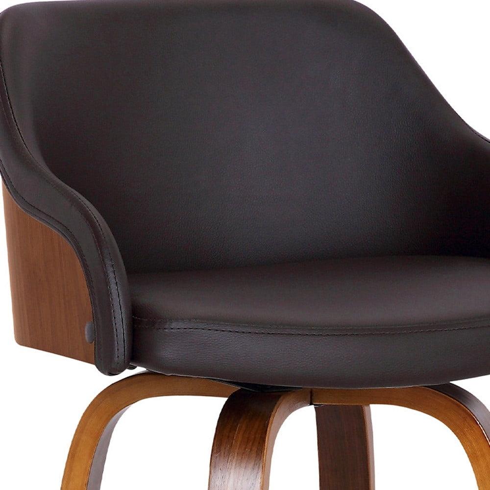 Brown Swivel Faux Leather Walnut Bar Stool with Footrest