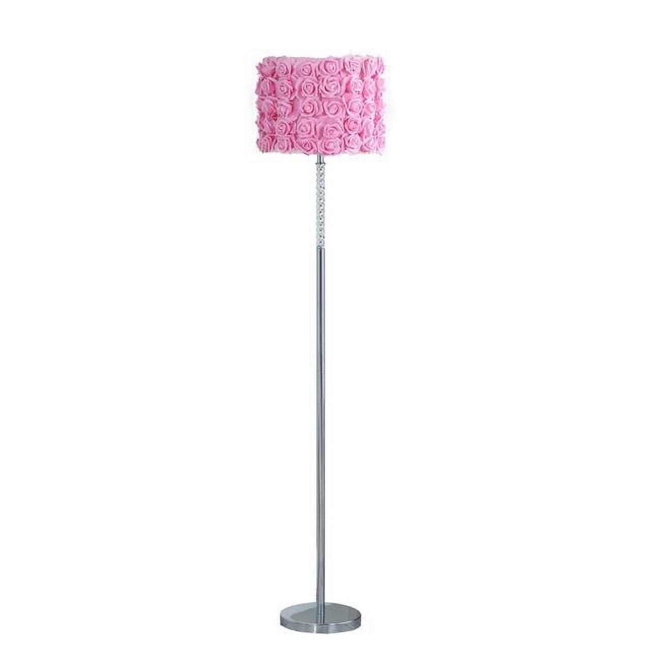 63" Pink Steel and Acrylic Floor Lamp with Floral Drum Shade