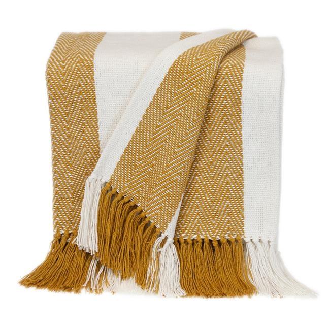 Mustard and White Cotton Striped 60" x 50" Throw Blanket