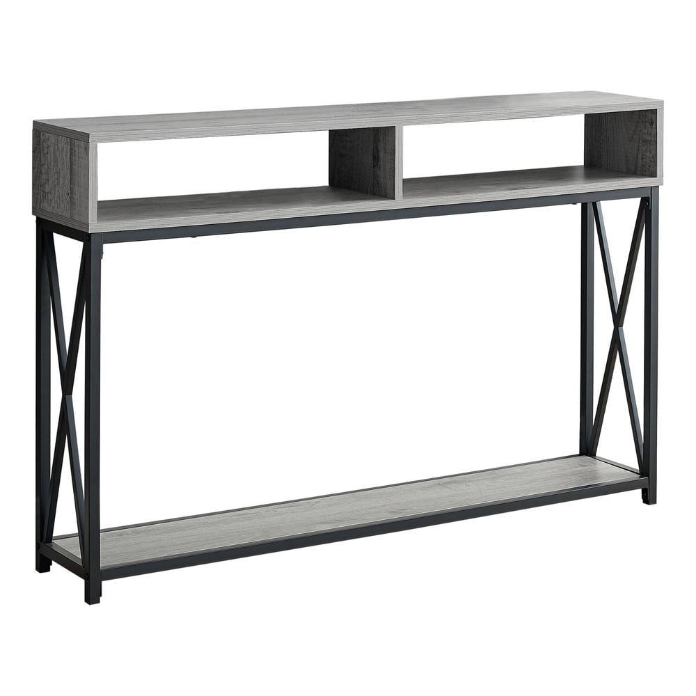 Monarch Specialties Accent Table Console Entryway Narrow Sofa Living Room Bedroom Grey Laminate Black Metal Contemporary Modern
