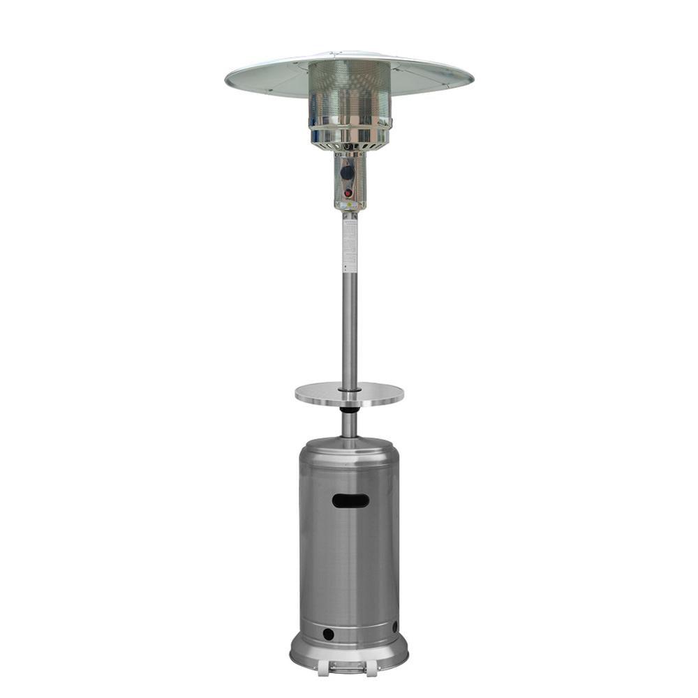HomeRoots 48000 BTU Silver Steel Propane Cylindrical Pole Standing Patio Heater