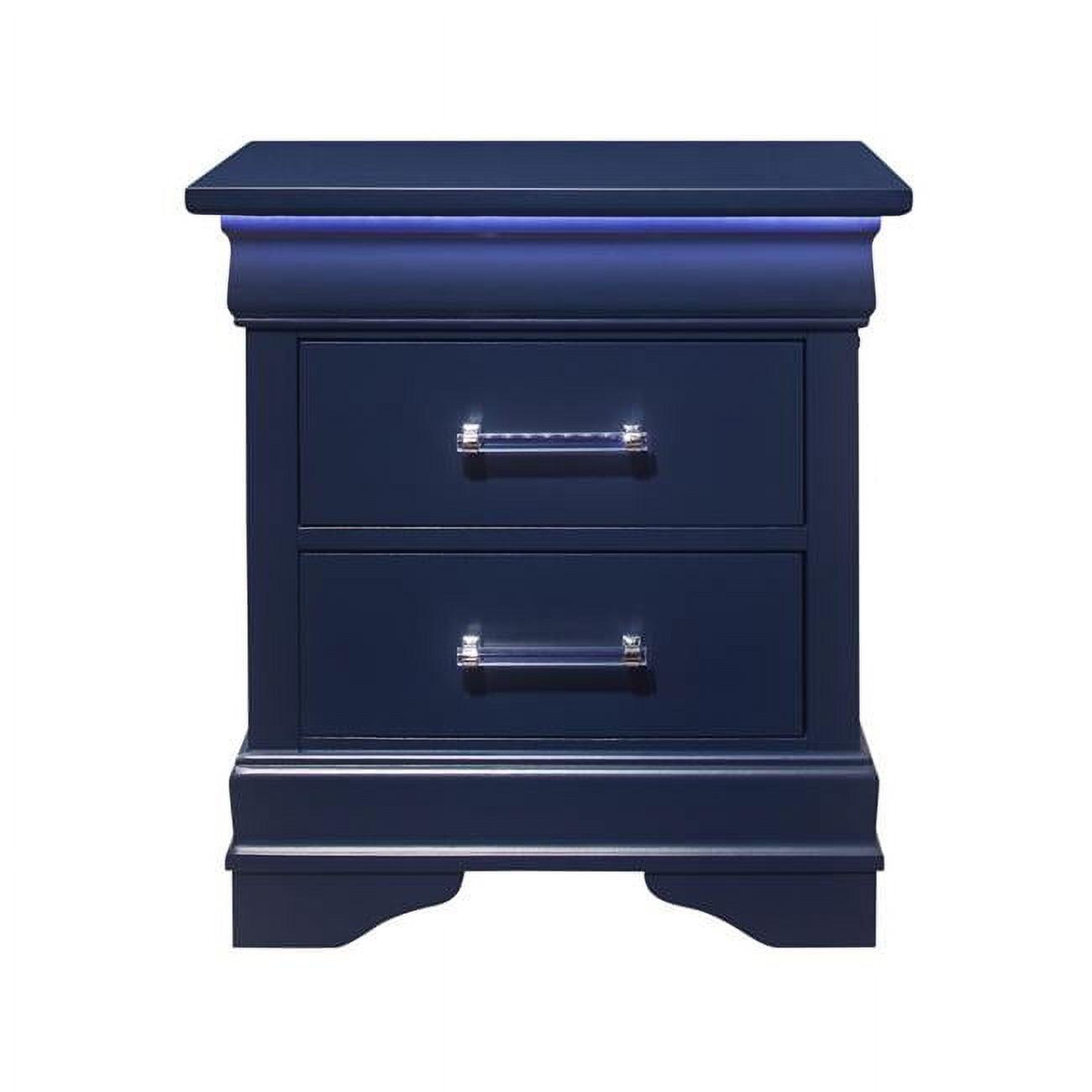 Blue Solid Wood 2-Drawer Nightstand with LED Lighting