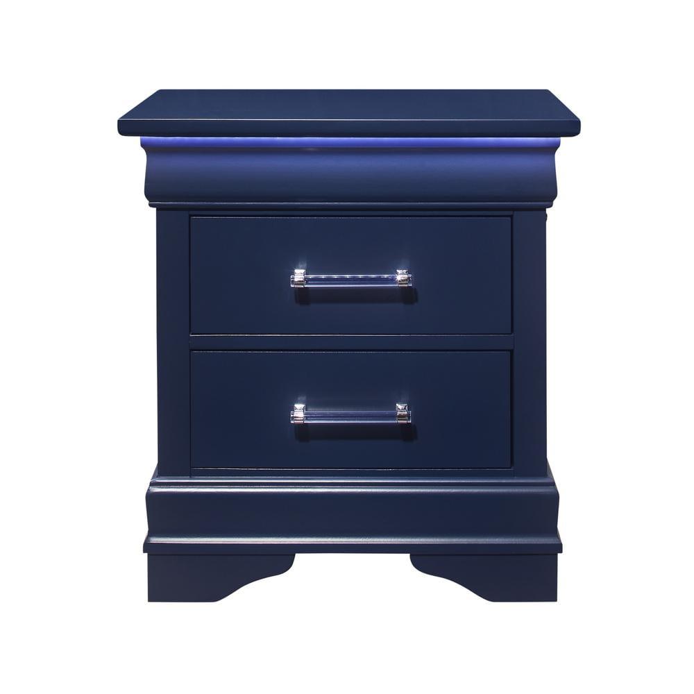 24 in. Two Drawer Solid Wood Lighted Nightstand, Blue