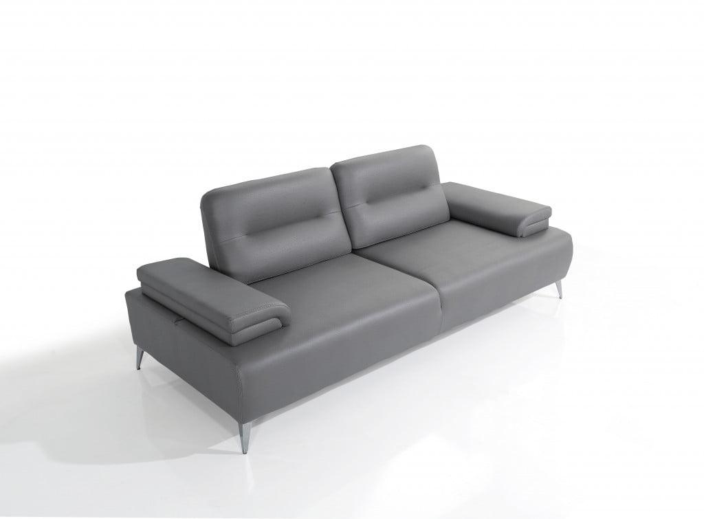 Gray Leather Convertible Sectional Sofa with Metal Legs