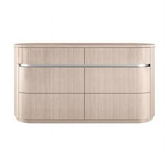 HomeRoots 488508 64 in. Manufactured Wood Six Drawer Double Dresser, Beige