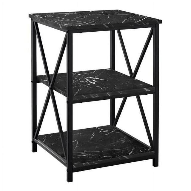 Monarch Specialties Accent Table Side End Nightstand Lamp Living Room Bedroom Metal Laminate Black Contemporary Modern
