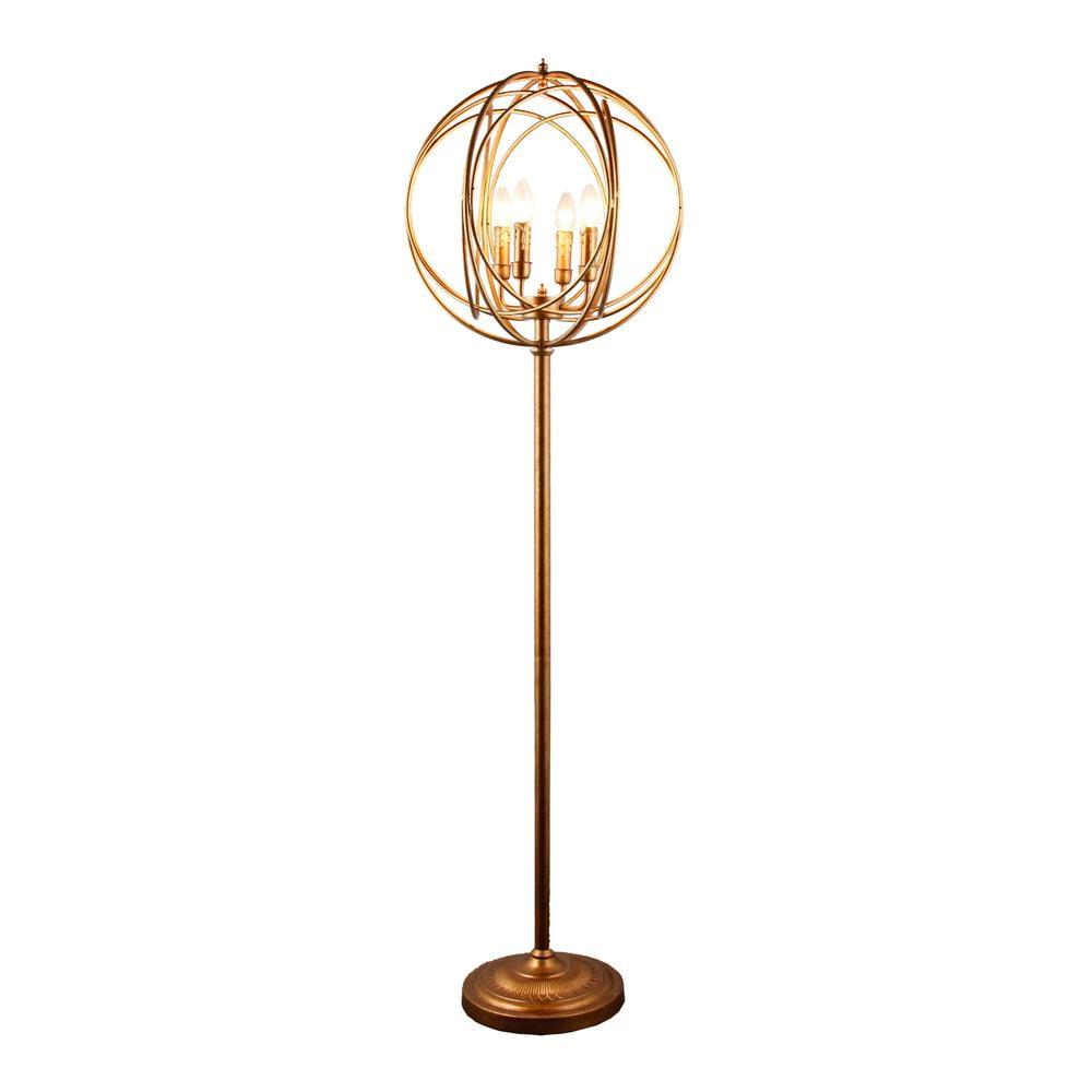 64'' Gold Metal Floor Lamp with Geometric Globe Shade