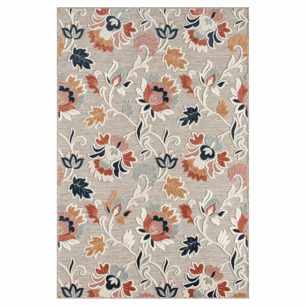 HomeRoots 5' X 7' Blue And Gray Floral Stain Resistant Indoor Outdoor Area Rug