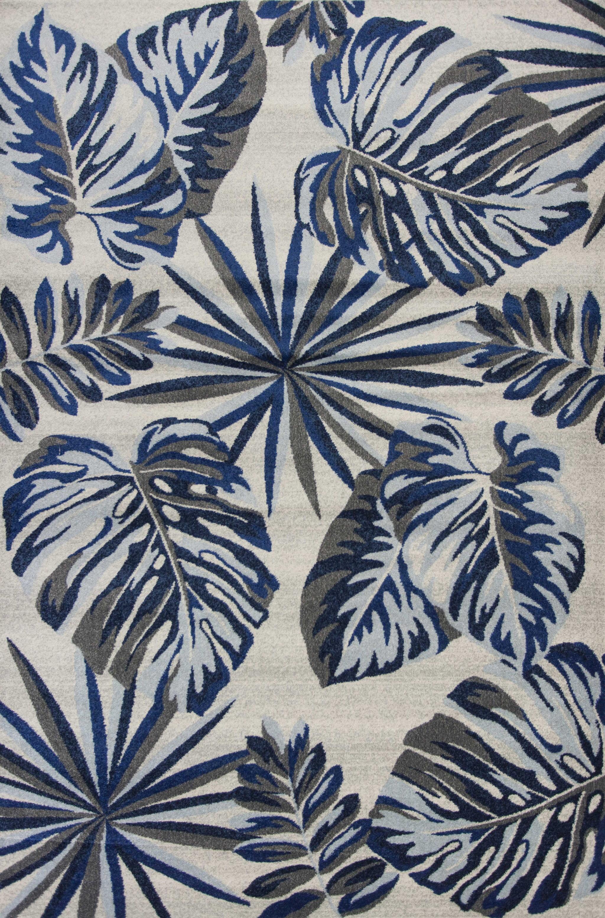 Blue and Gray Tropical Leaf 5' x 7' Area Rug