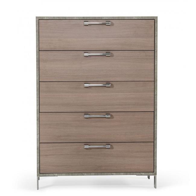 HomeRoots  50 x 35 x 20 in. Brown Oak & Gray Solid & Manufactured Wood Five Drawers Standard Chest
