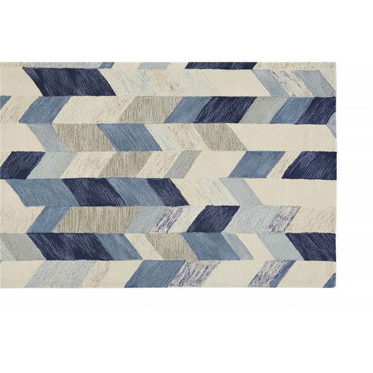 Blue and Ivory Wool Geometric Tufted Handmade 5' x 8' Area Rug