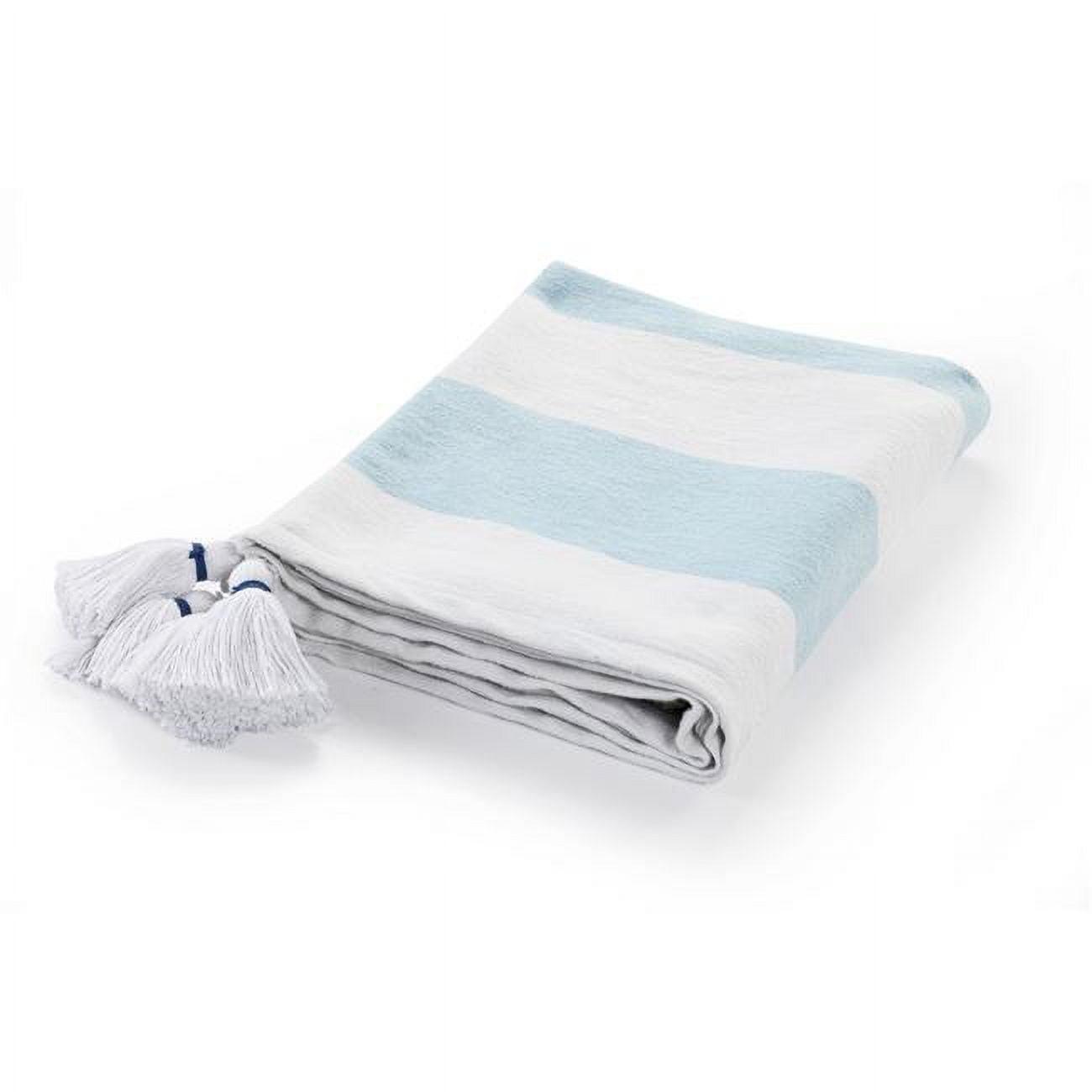 Corydalis Blue and White Striped Cotton Throw Blanket with Tassels