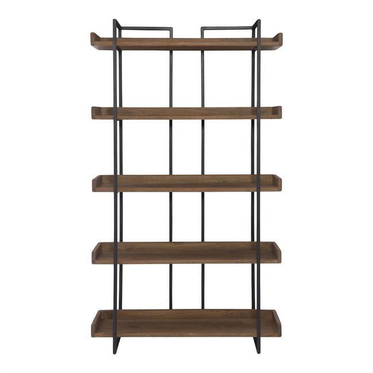 Light Brown Wood and Iron 5-Tier Industrial Bookcase