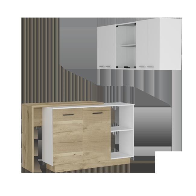 HomeRoots 519054 59 in. Wood Brown & Natural Kitchen Cart Island Set with Storage