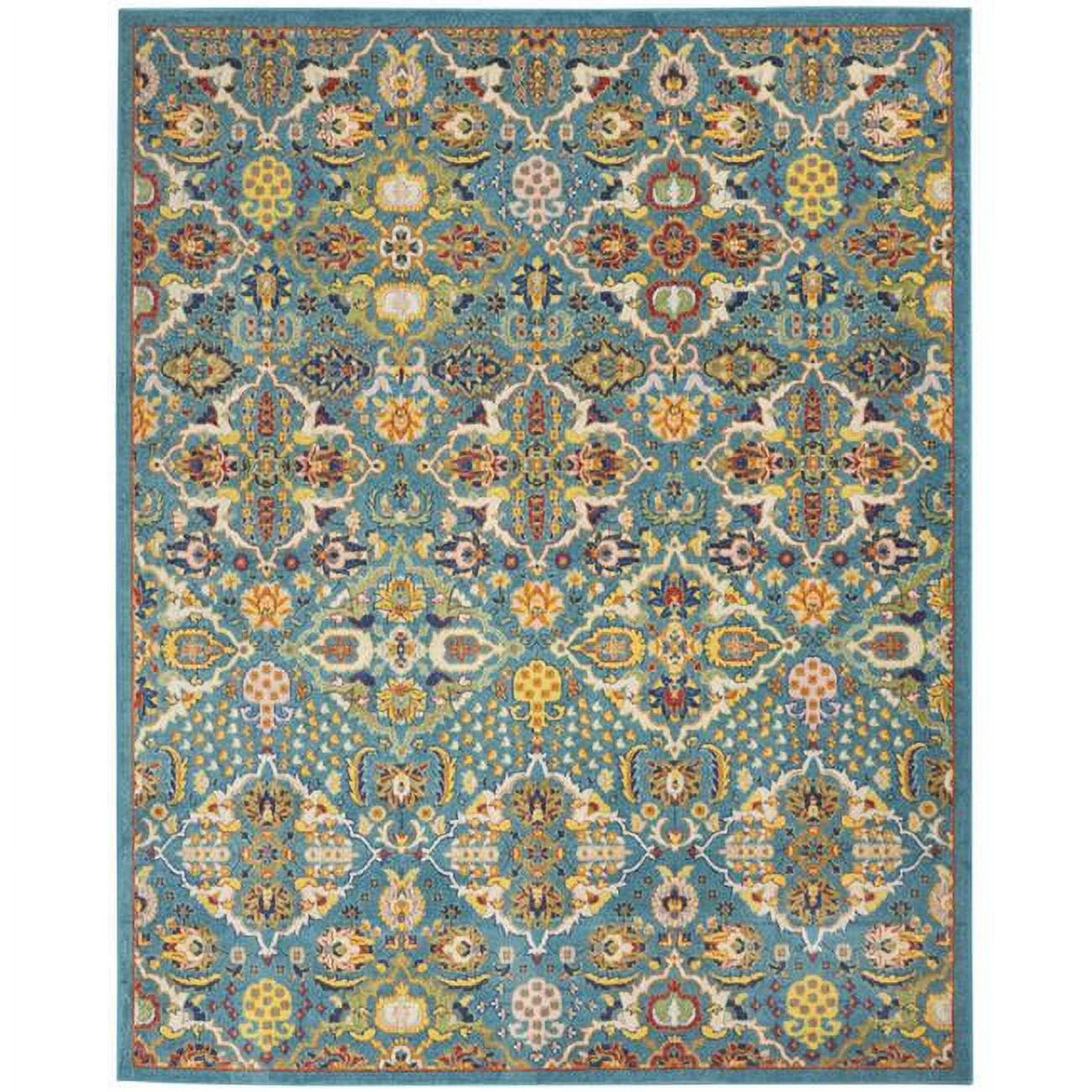 Turquoise Ivory Floral Synthetic 9' x 12' Easy Care Area Rug