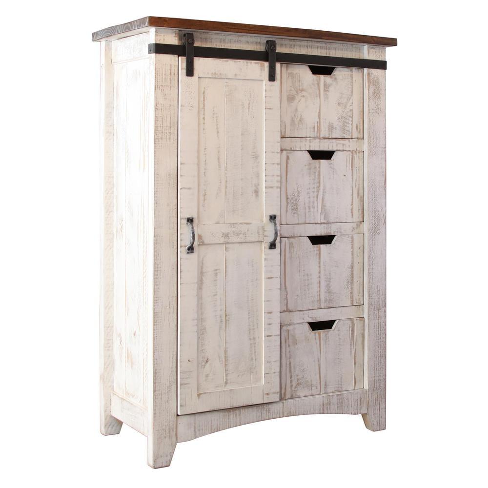 37" Brown and White Solid Wood Four Drawer Chest