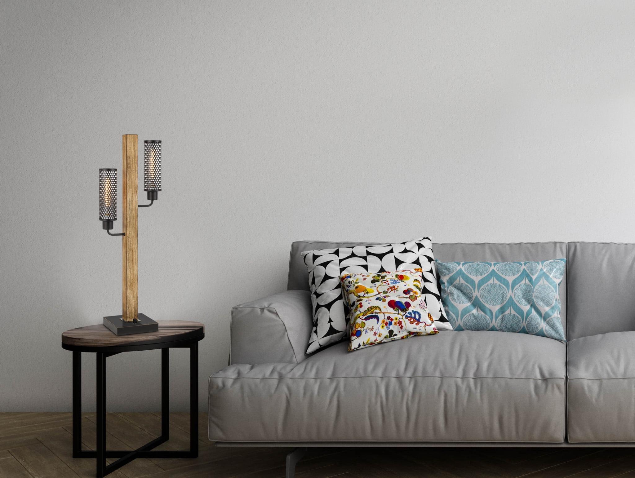 HomeRoots 524673 32 in. Brown Metal Two Light Table Lamp with Bronze Novelty Shade