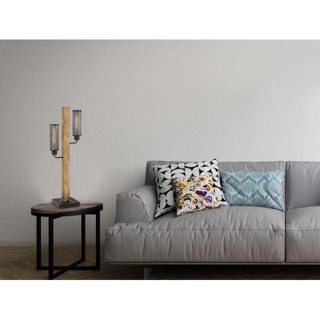 HomeRoots 524673 32 in. Brown Metal Two Light Table Lamp with Bronze Novelty Shade