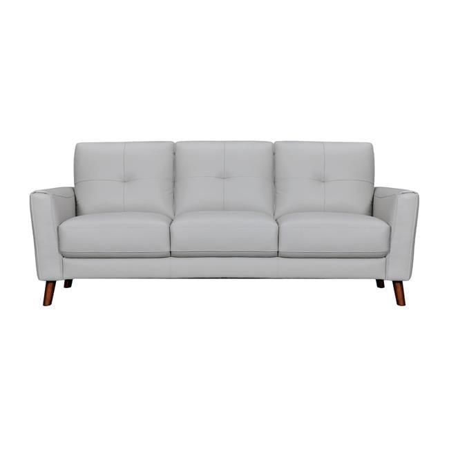 82-Inch Light Slate Gray Tufted Leather Sofa with Brown Legs