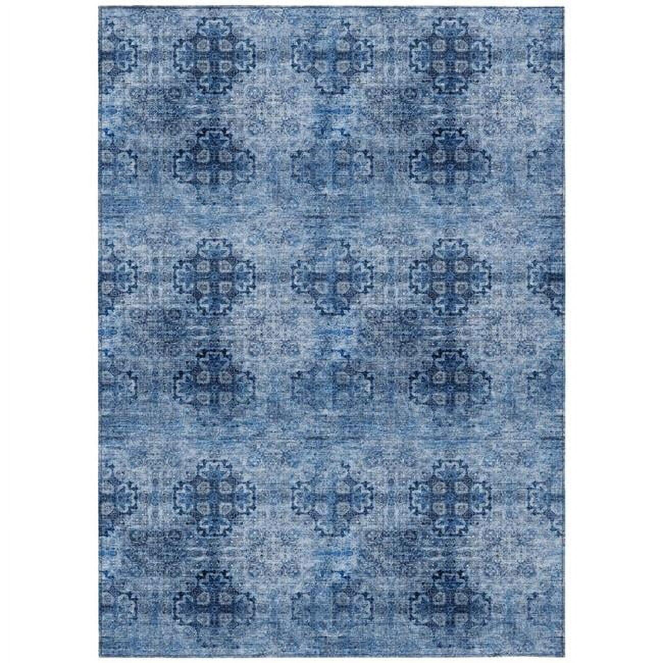 HomeRoots 586744 3 x 5 ft. Medallion Washable Indoor & Outdoor Rectangle Area Rug, Navy Blue & Sky Blue
