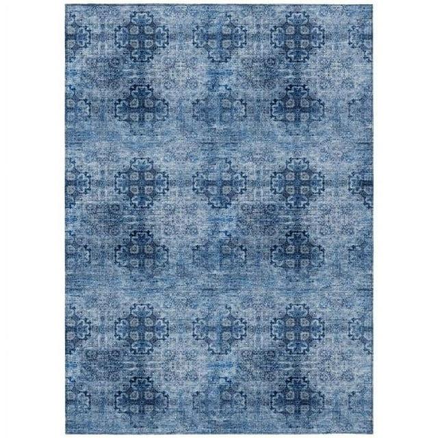 HomeRoots 586744 3 x 5 ft. Medallion Washable Indoor & Outdoor Rectangle Area Rug, Navy Blue & Sky Blue