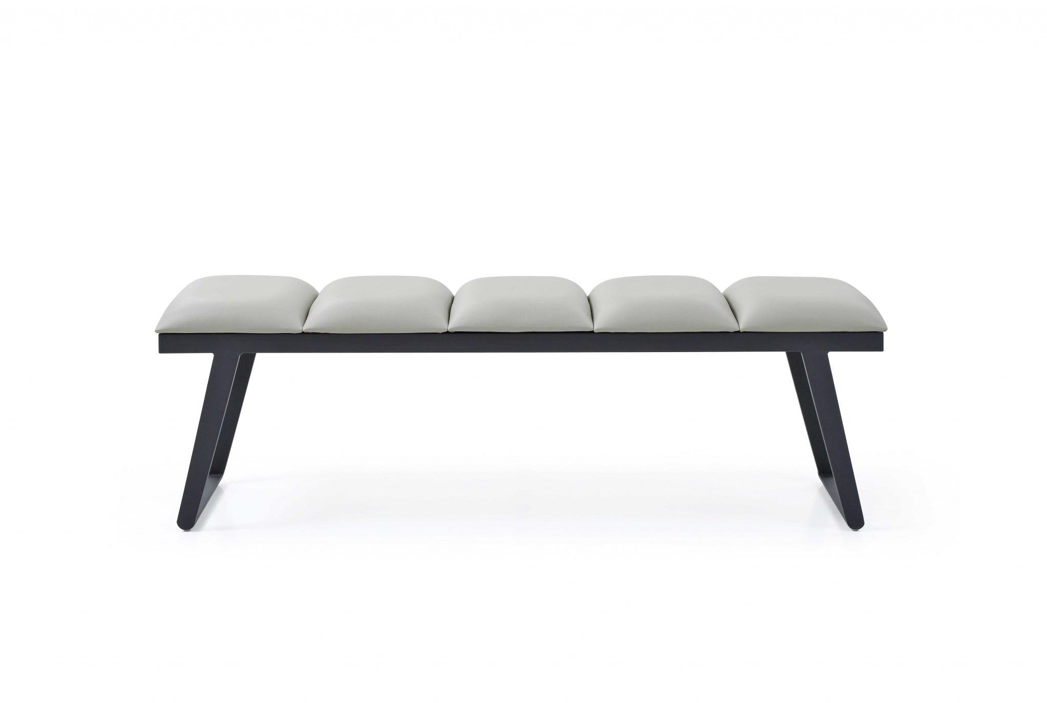 Contemporary Light Grey Faux Leather 57'' Bench