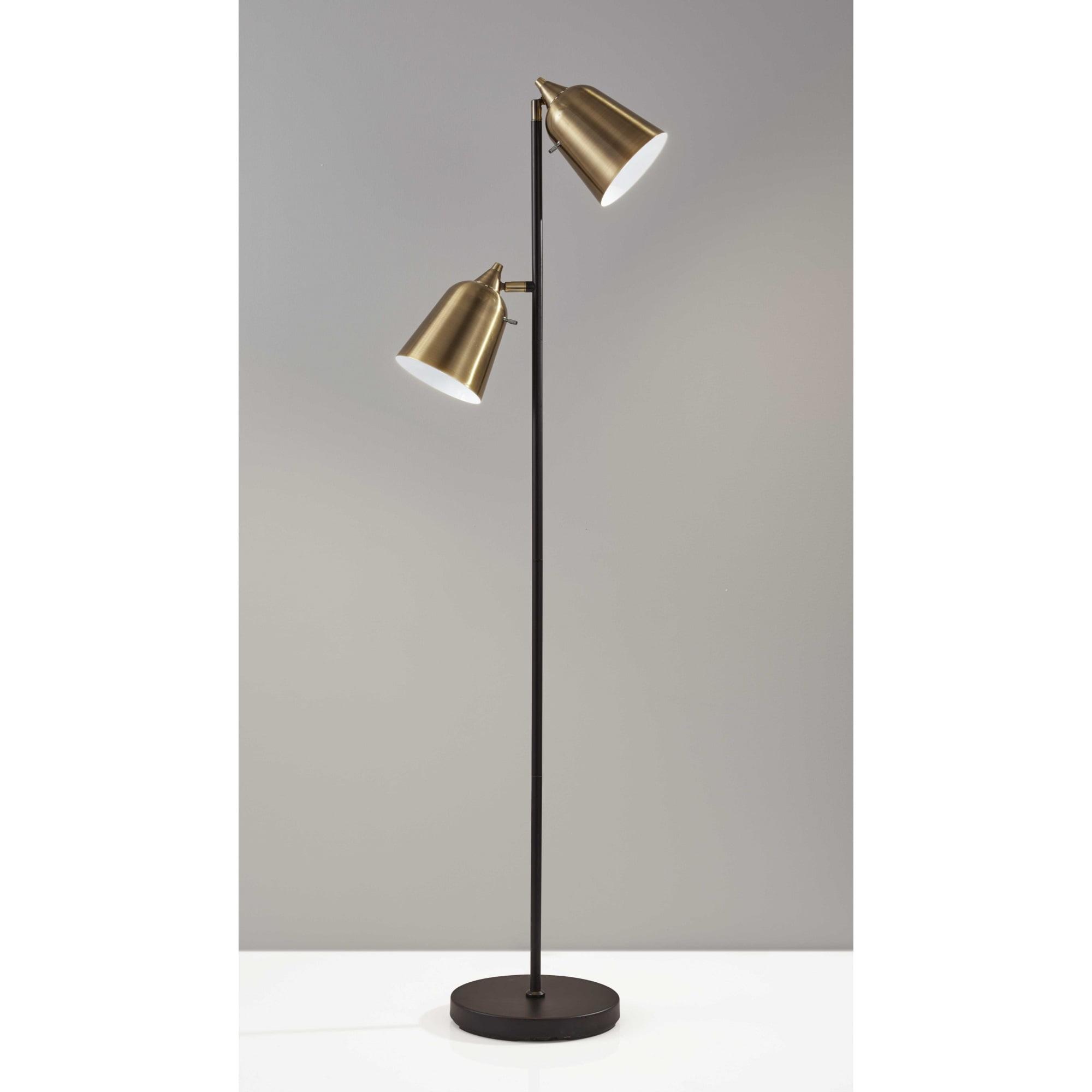 HomeRoots  58" Black Two Light Novelty Floor Lamp With Brass Cone Shade - 16