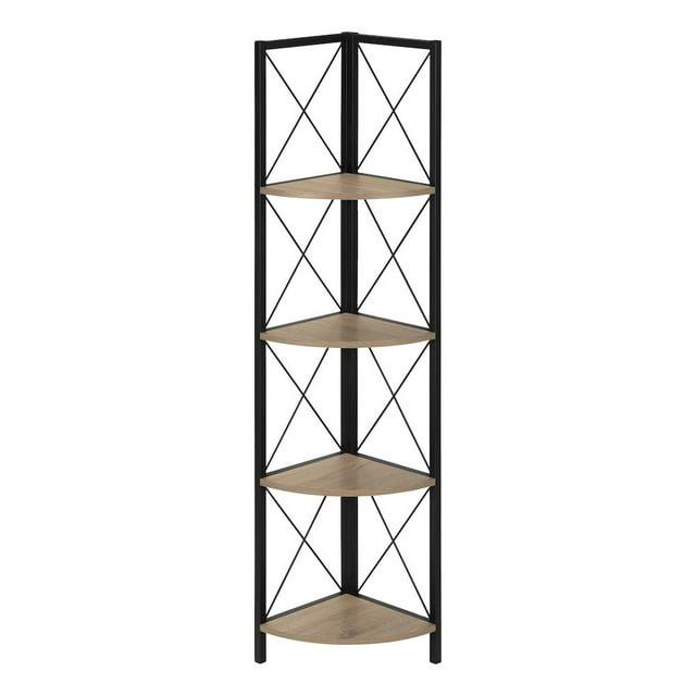 Bookshelf, Bookcase, Etagere, Corner, 4 Tier, 60"H, Office, Bedroom, Metal, Laminate