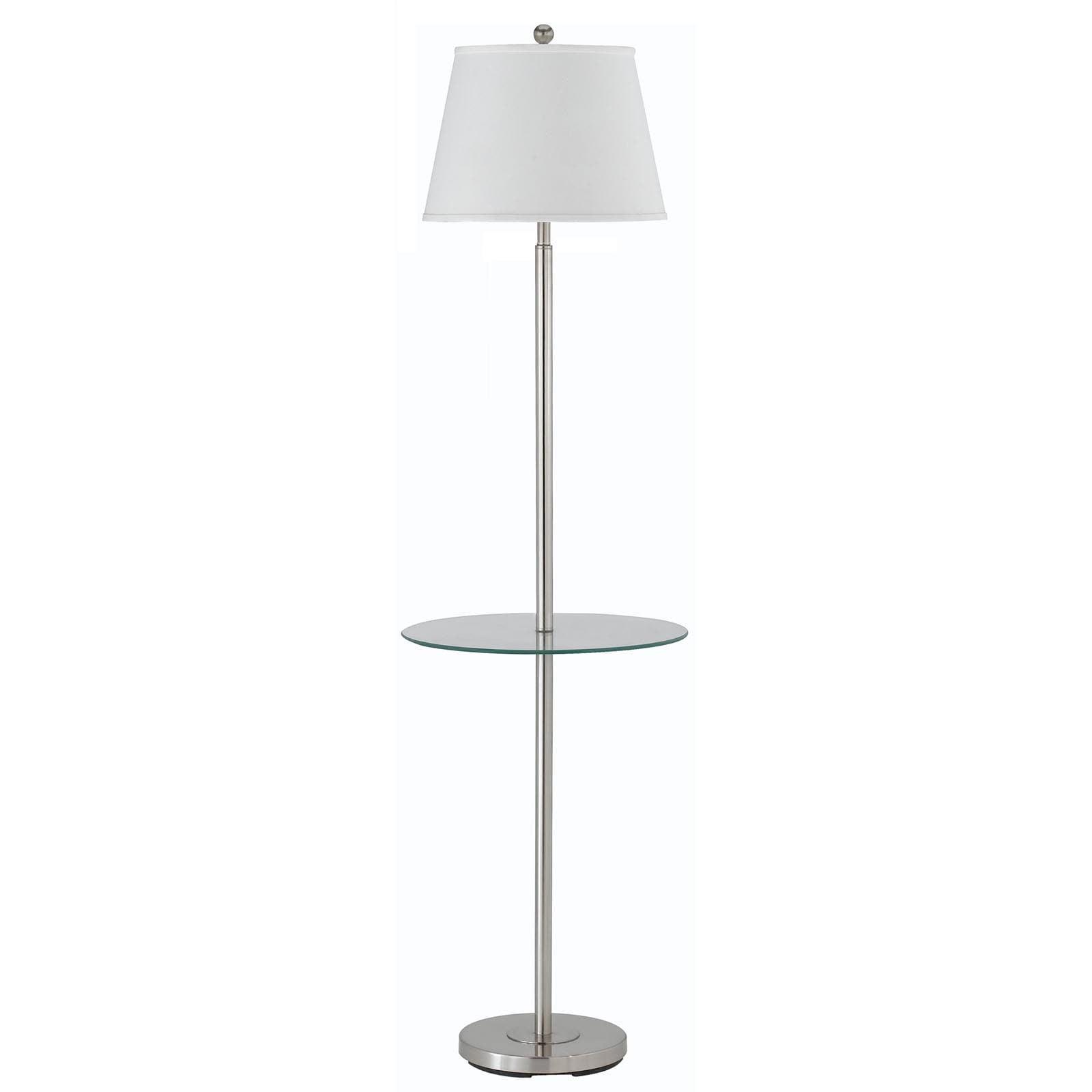 Nickel Tray Table Floor Lamp with White Fabric Shade