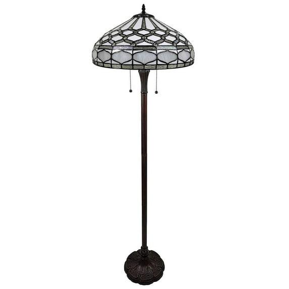 62 x 18 x 18 in. Brown Two Light Traditional Shaped Floor Lamp with White Stained Glass Bowl Shade