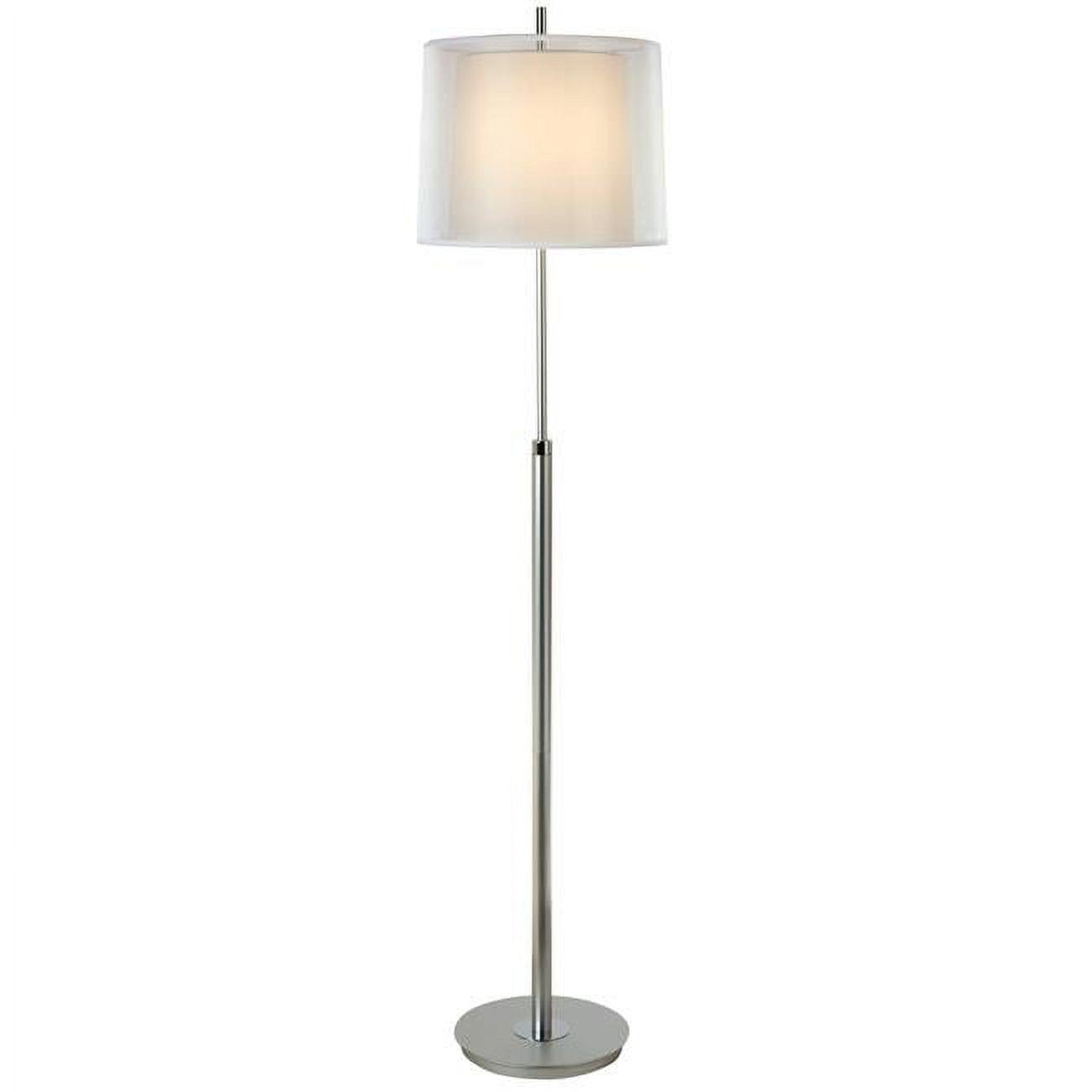 62" Chrome Floor Lamp with White Fabric Shade