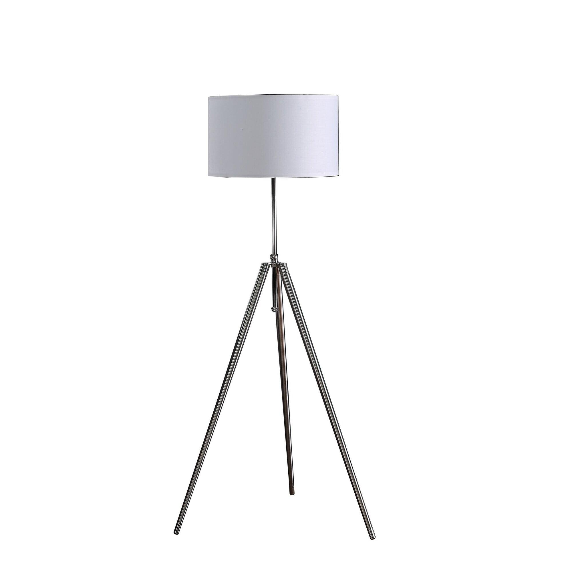 64" Chrome Adjustable Tripod Floor Lamp with White Shade