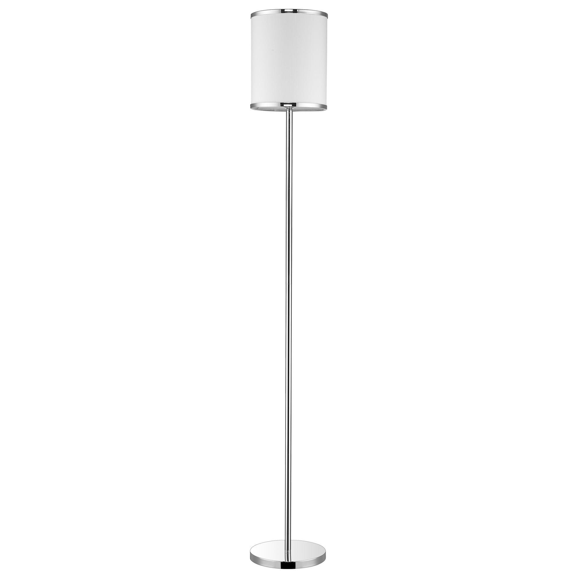 Elegant Chrome 65" Floor Lamp with White Fabric Drum Shade