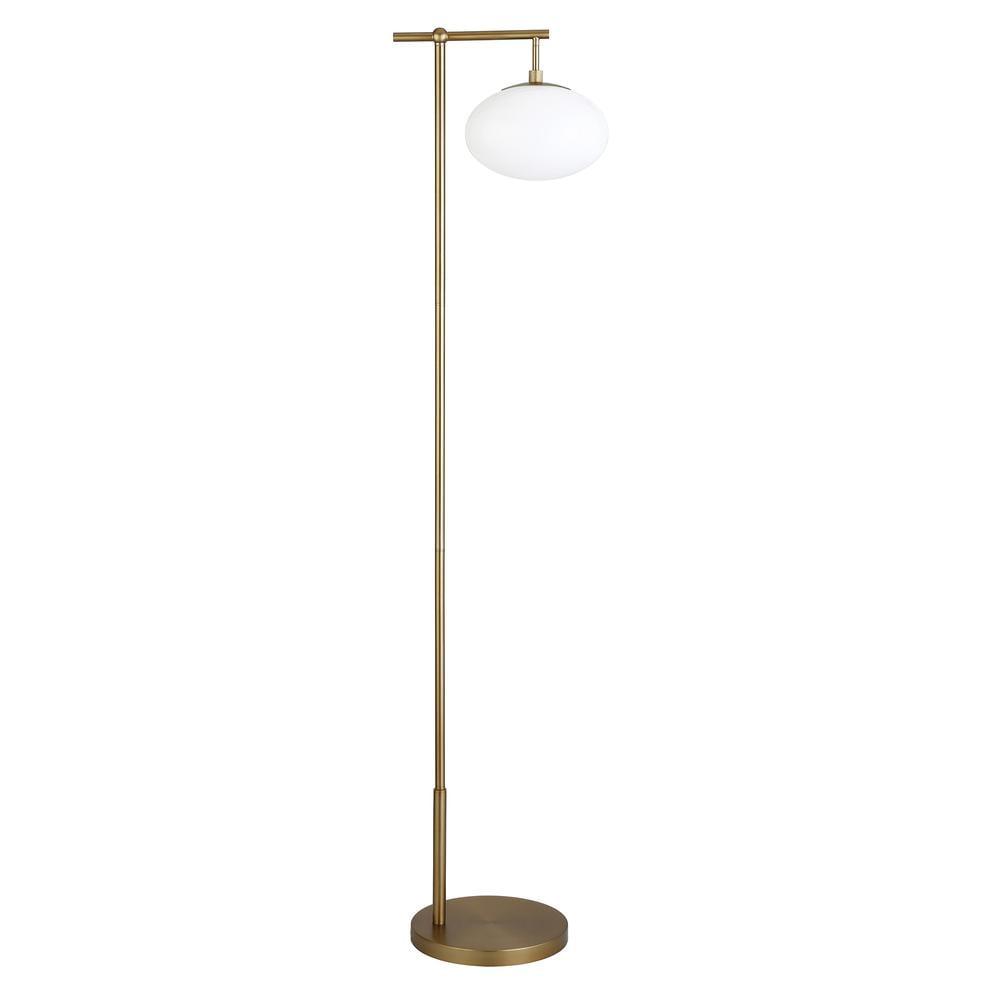 68 in. Brass Reading Floor Lamp with White Frosted Glass Globe Shade
