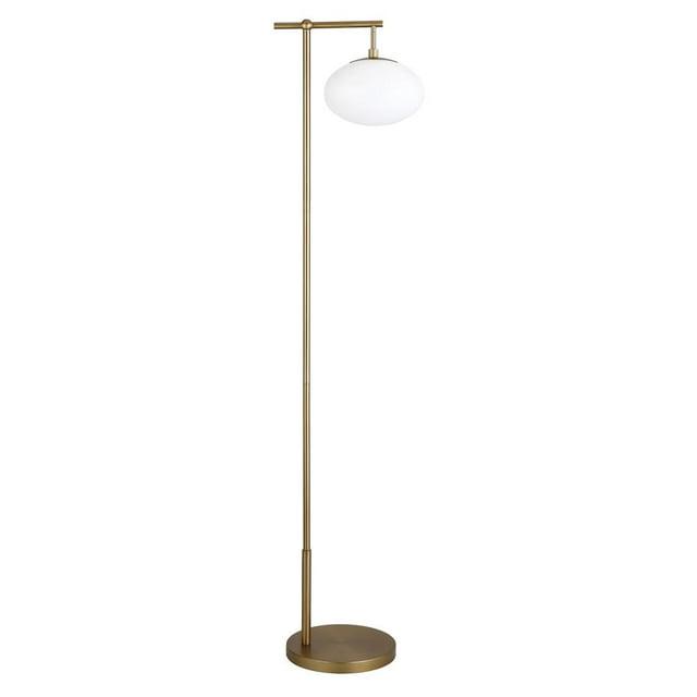 68 in. Brass Reading Floor Lamp with White Frosted Glass Globe Shade